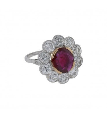 Bague platine, diamants, rubis