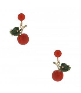 Coral, jade and gold earrings