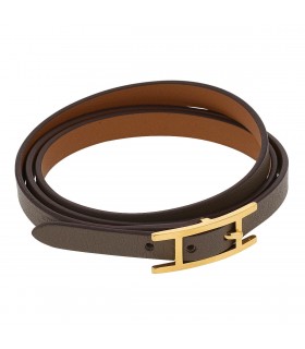 Hermès Hapi 3 leather and gold plated metal bracelet