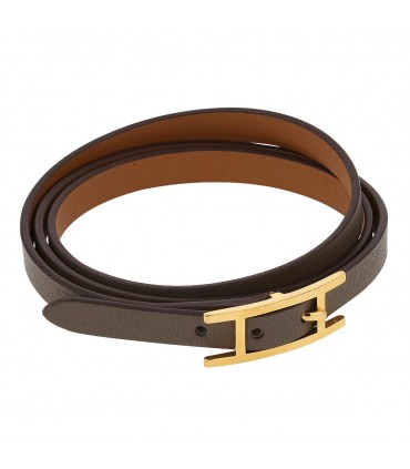 Hermès Hapi 3 leather and gold plated metal bracelet