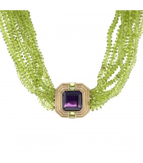 Amethyst, peridots and gold necklace