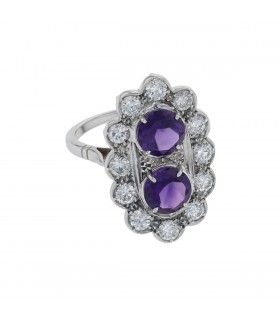 Amethysts, diamonds and gold ring