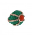 Coral, diamonds, imitated malachite and gold ring