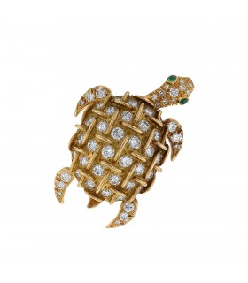 Tiffany & Co. diamonds, emeralds and gold brooch
