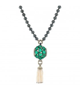 Cartier hematite, emeralds, pearls, diamonds, sapphire and gold necklace