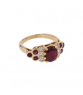 Bague or, rubis, diamants