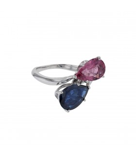 Platinum, tourmaline and sapphire ring