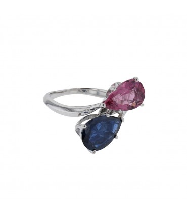 Bague platine, saphir et tourmaline