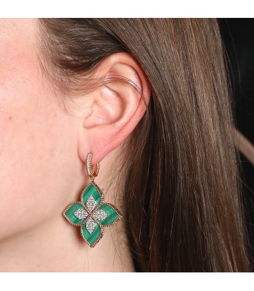 Roberto Coin Princess Flower malachite, diamonds and gold earrings