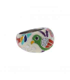 Enamel, white stones and silver ring