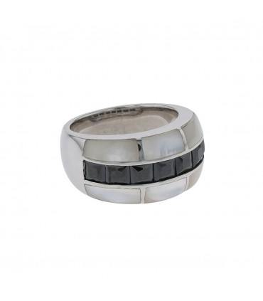 Bague argent, pierres noires, nacre