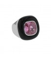 Enamel, pink stone and silver ring