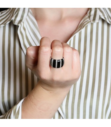 Enamel, white stones and silver ring