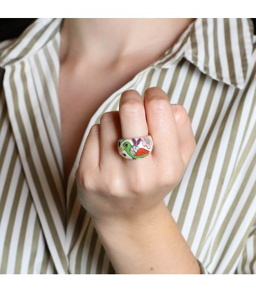 Enamel, white stones and silver ring