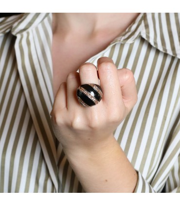 Enamel, orange stones and silver ring