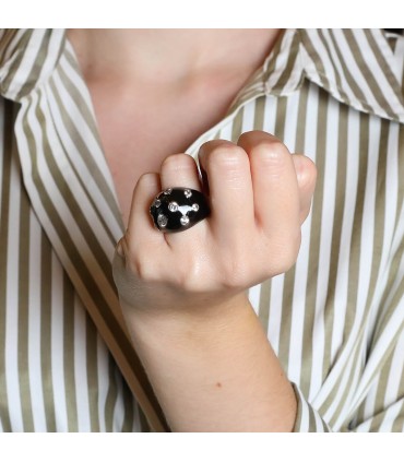 Enamel, white stones and silver ring