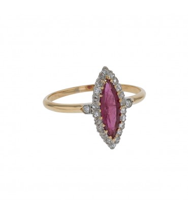 Ruby, diamonds, platinum and gold ring