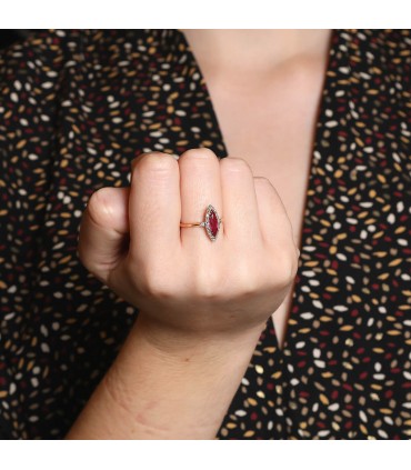 Ruby, diamonds, platinum and gold ring