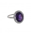 Amethyst, diamonds and platinum ring