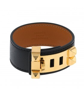 Hermès Collier de Chien plated metal and leather bracelet