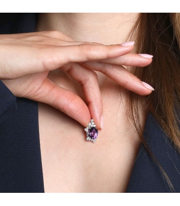 Amethyst, diamonds and gold pendant