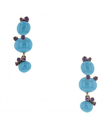 Pomellato Capri blue ceramic, amethysts and gold earrings