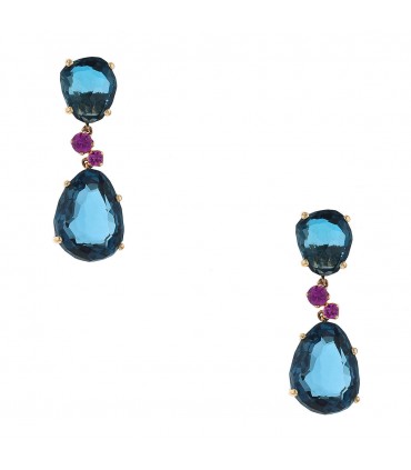 Pomellato Bahia Blue London topazes, pink sapphires and gold earrings