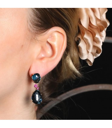 Pomellato Bahia Blue London topazes, pink sapphires and gold earrings