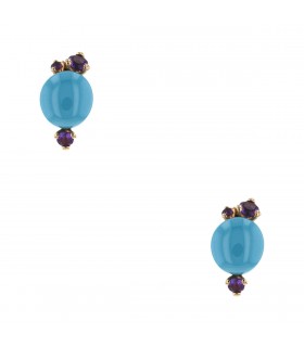 Pomellato Capri blue ceramic, amethysts and gold earrings