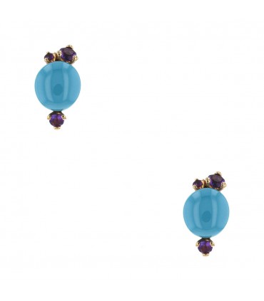 Pomellato Capri blue ceramic, amethysts and gold earrings