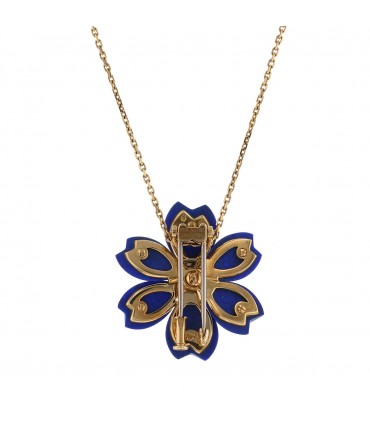 Van Cleef & Arpels Rose de Noël lapis lazuli, diamonds and gold brooch necklace