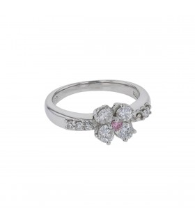 Bague platine, diamants rose et blancs