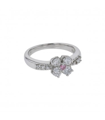 Pink, white diamonds and platinum ring