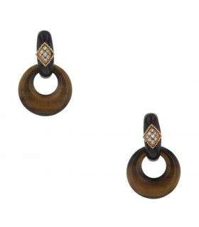 Tiger’s eye, gold and diamonds earrings