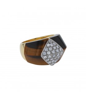 Gold, tiger eye and diamonds ring