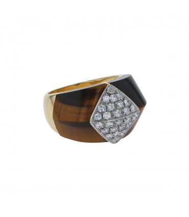 Bague or, oeil de tigre, diamants