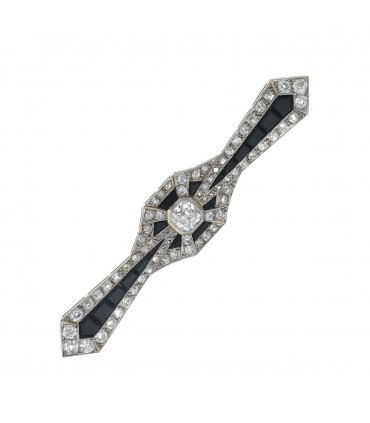 Diamonds, onyx and gold brooch