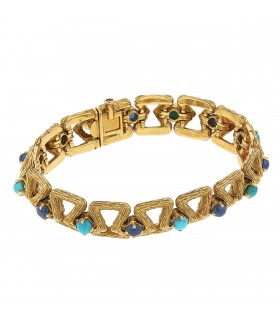 Bracelet or, turquoises, saphirs