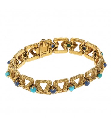 Bracelet or, turquoises, saphirs