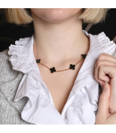 Van Cleef & Arpels Vintage Alhambra onyx and gold necklace