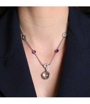 Bulgari Parentesi Cocktail diamonds, amethysts, blue topaze and gold necklace