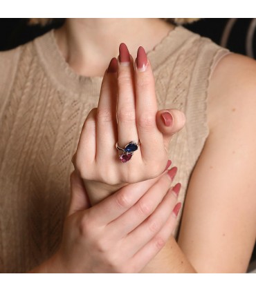 Platinum, tourmaline and sapphire ring