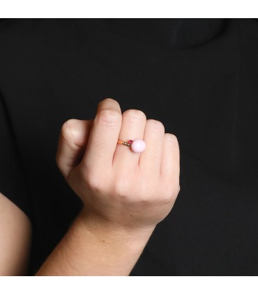 Pomellato Capri pink ceramic, rubies and gold ring