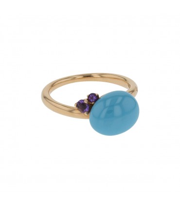 Pomellato Capri blue ceramic, amethysts and gold ring