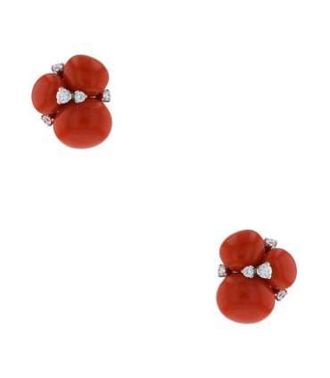 Pomellato Capri coral, diamonds and gold earrings