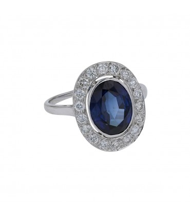 Blue stone, diamonds and gold ring