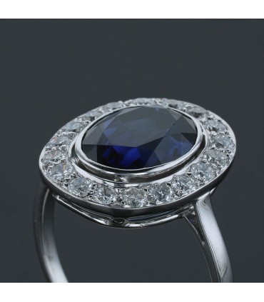 Blue stone, diamonds and gold ring