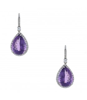 Amethyst, diamonds and gold earrings