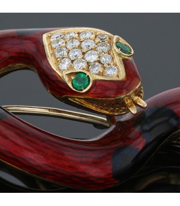 David Webb gold, enamel, diamonds and emeralds brooch