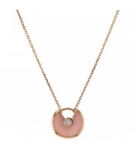 Cartier Amulette XS pink opal, diamond and gold necklace